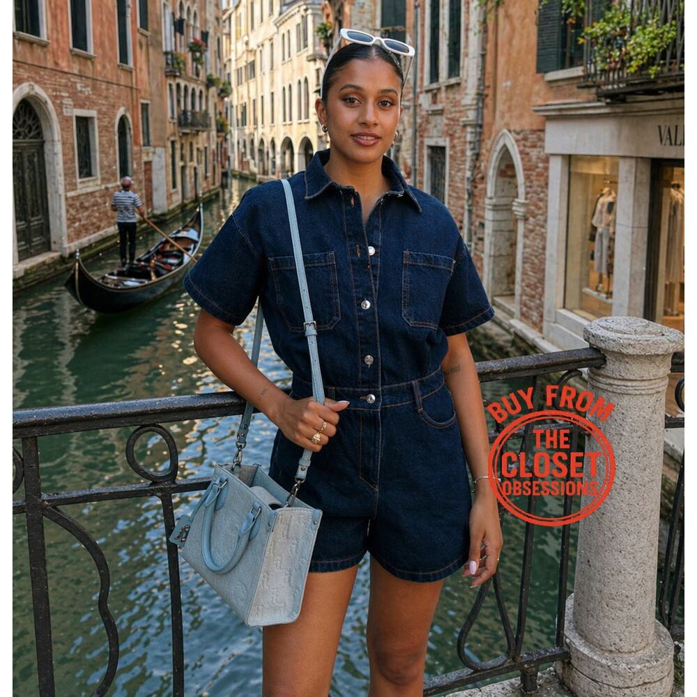 Zara Denim Romper Playsuit Belted Short Sleeve Utility Jumpsuit NWT M - Picture 12 of 16